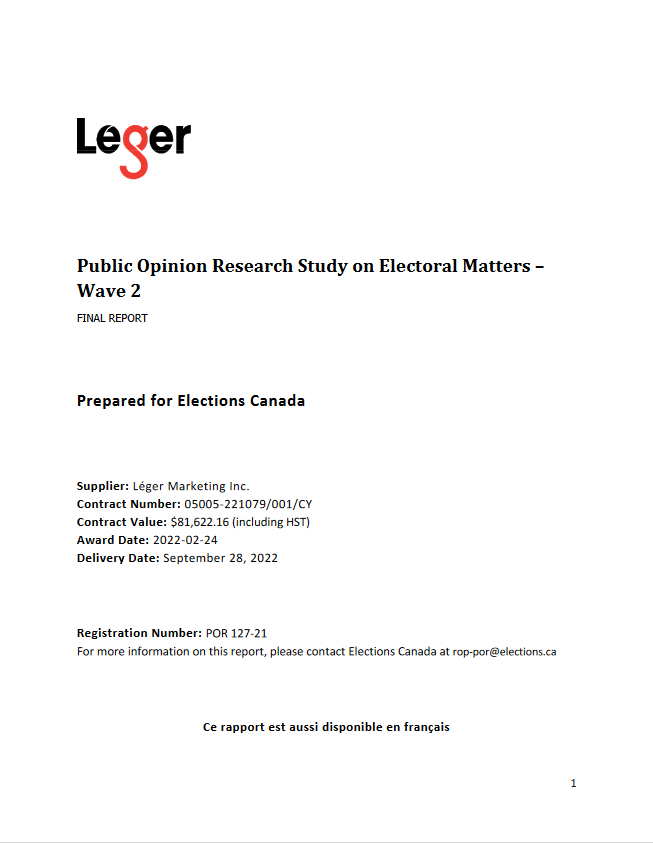 Public Opinion Research Study on Electoral Matters – Wave 2